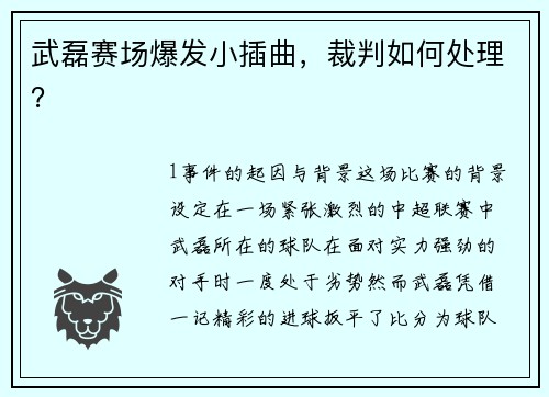 武磊赛场爆发小插曲，裁判如何处理？